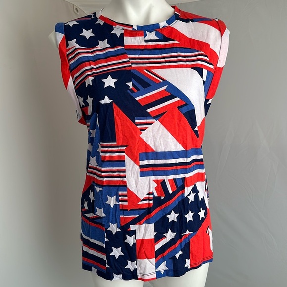 Fabletics red white blue crew neck short sleeve muscle t-shirt - Picture 1 of 10